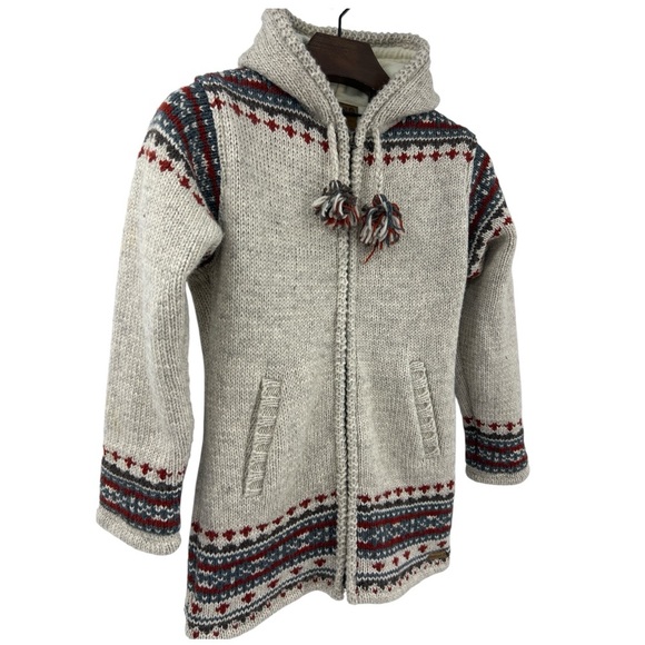 Elizabeth Sweater Fair Isle Fleece Lined Wool Knit Beige & Red  Coat/Sweater M - Picture 2 of 11